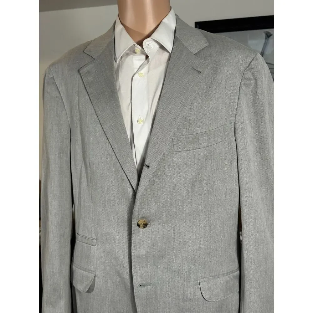 Brunello Cucinelli Gray Cotton Birdseye Nailhead Blazer Sportcoat 54IT 42R US